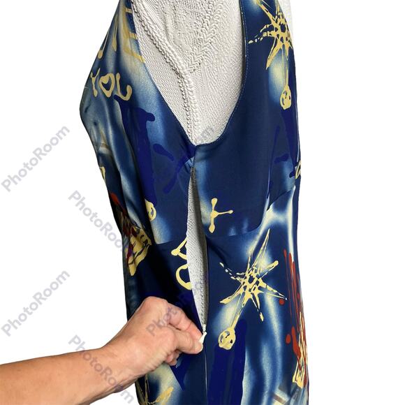 VTG Y2K Millennium Slip Dress SZ 14 Multicolor Abstract Print Love Compass Rose - Picture 5 of 9